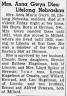 Anna Gwyn obituary - Lincoln Star - 19 Nov 1938